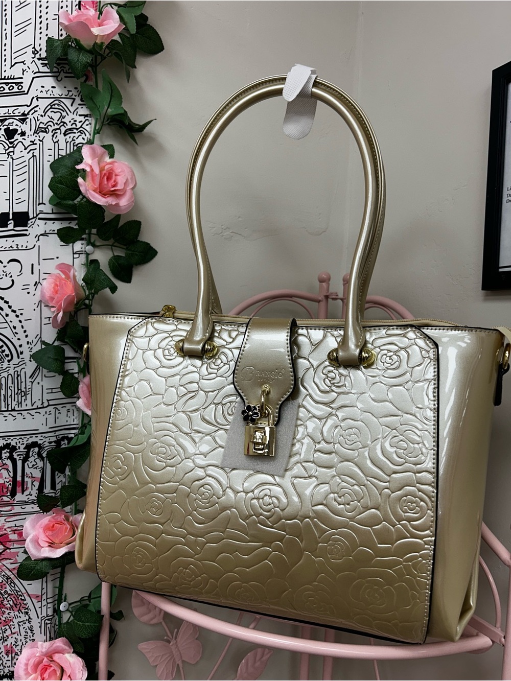 Elegant Gold Rose-Embossed Tote Bag